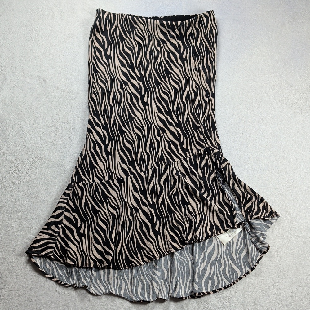 Maeve Anthropologie Zebra Print Ruffle Midi High Low Skirt Size M